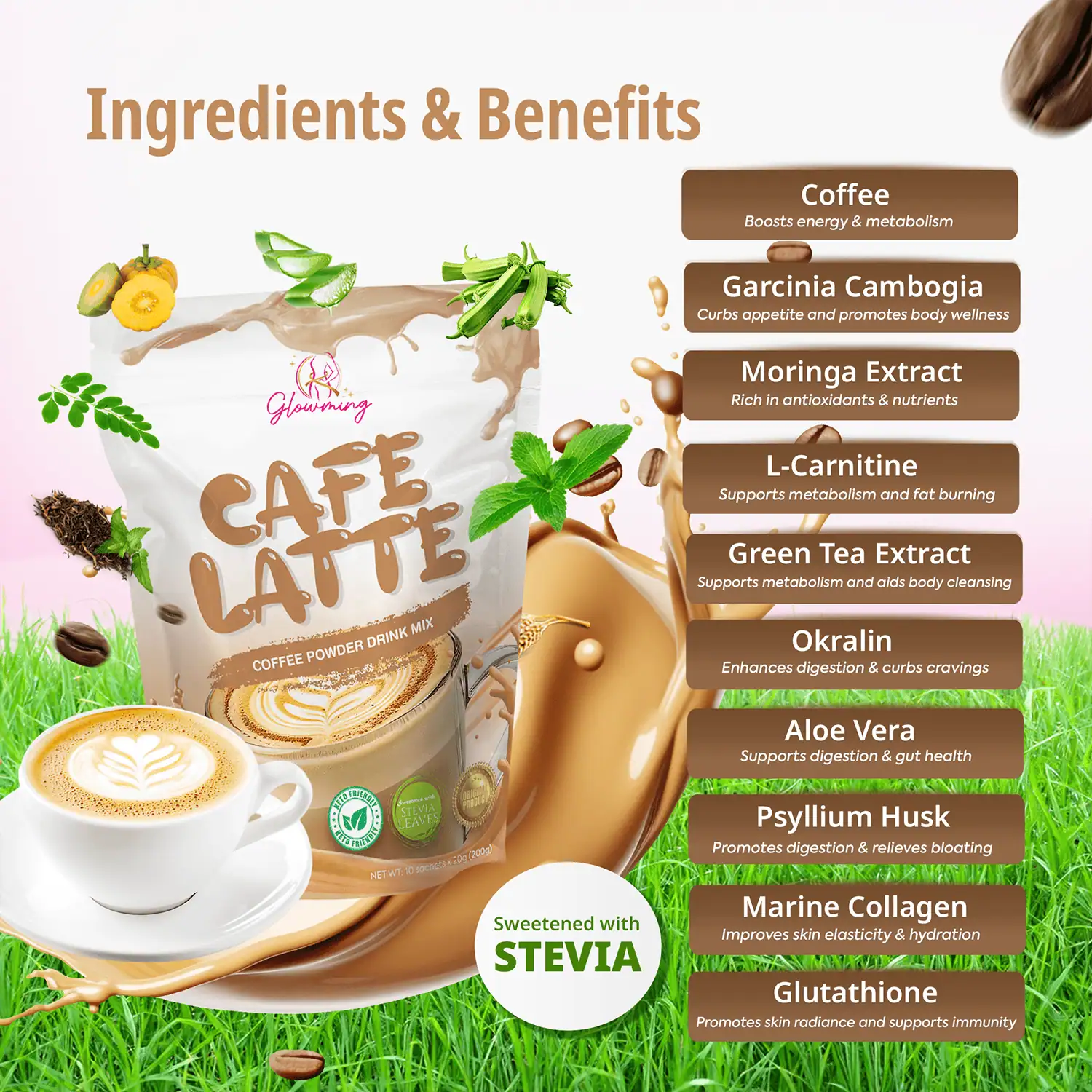 Glowming Café Latte Coffee Powder Drink Glowming Café Latte Coffee Powder Drink